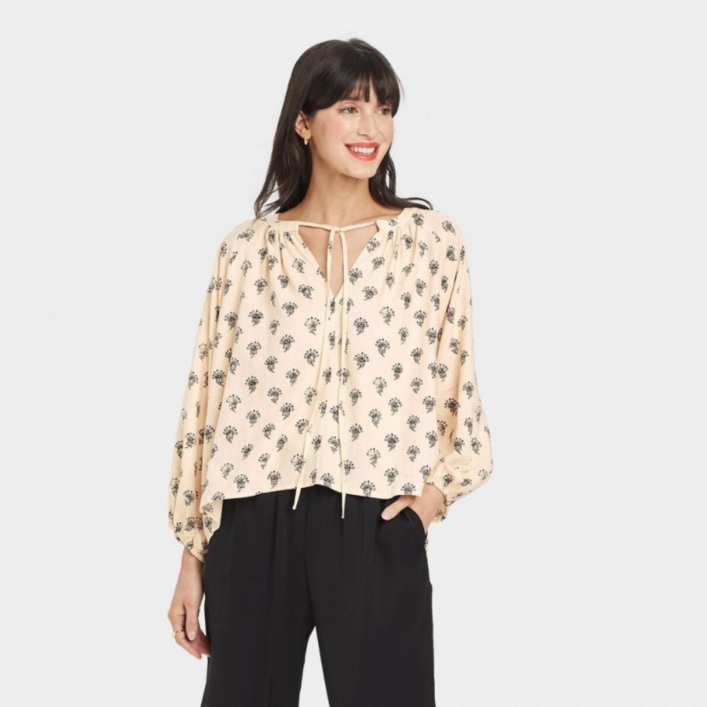 Women's Raglan Long Sleeve Tie-Front Top - a New Day™ (XS)